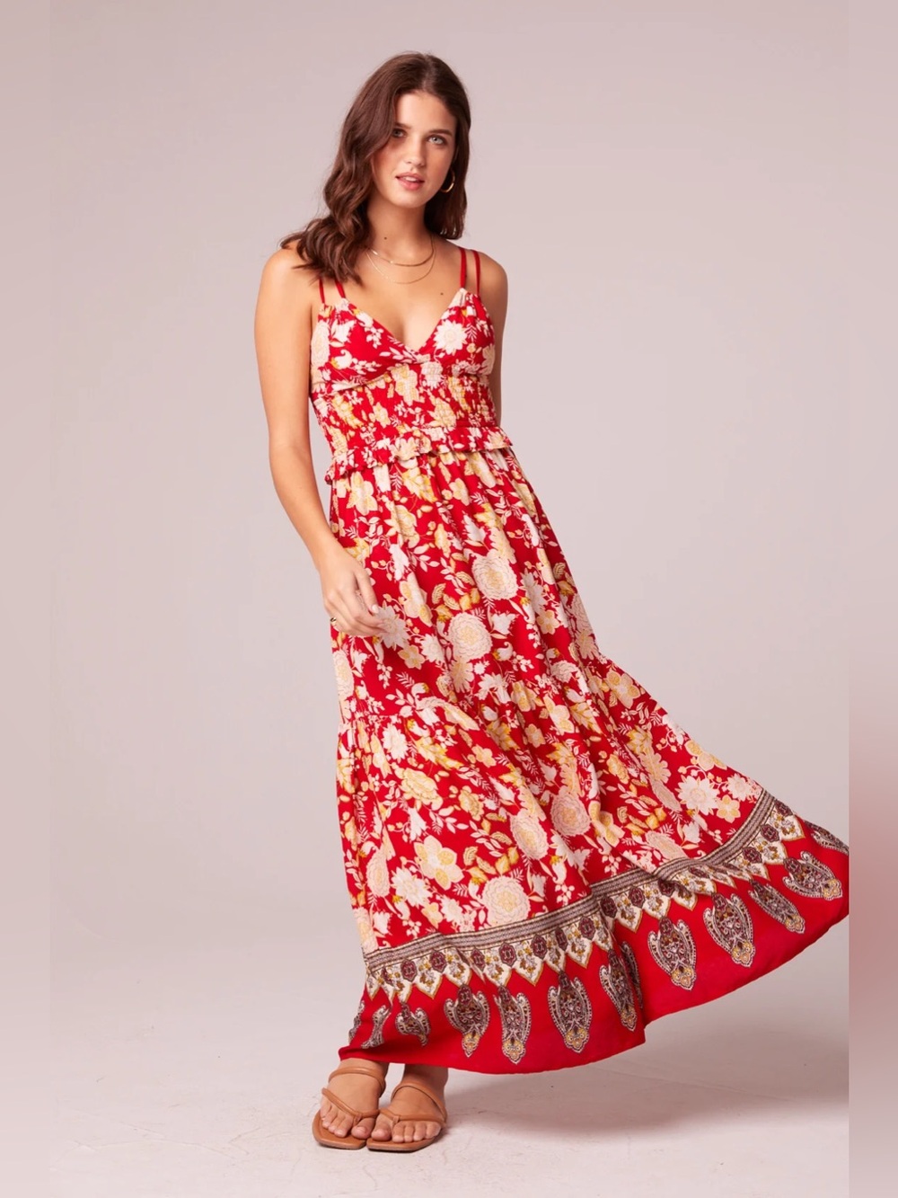 BOG Collective red pattern boho maxi dress